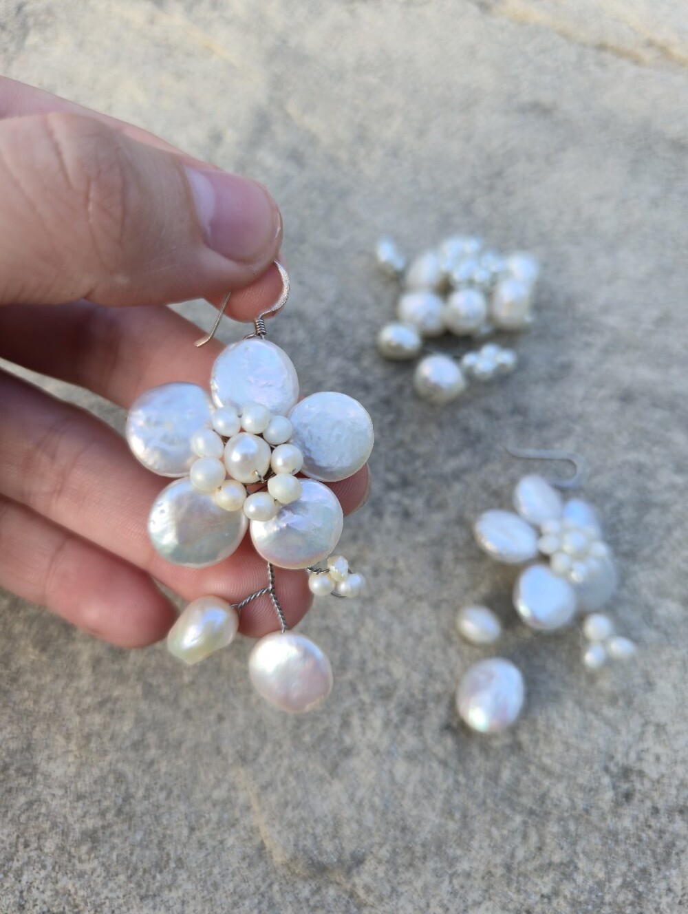Pearl Flower Drop Earrings - White Pearl Floral Design